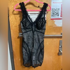 cream and black vintage bebe lace bandage dress